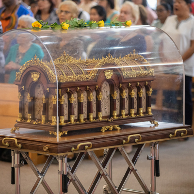 Bishop Brian welcomes the relics of St Therese and her parents in Varroville